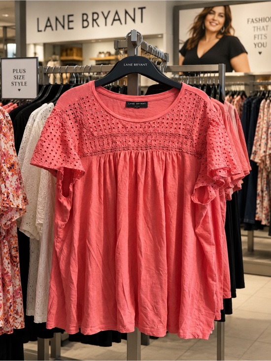 Lane Bryant Tops - Lane Bryant Coral Eyelet Flutter Sleeve Blouse